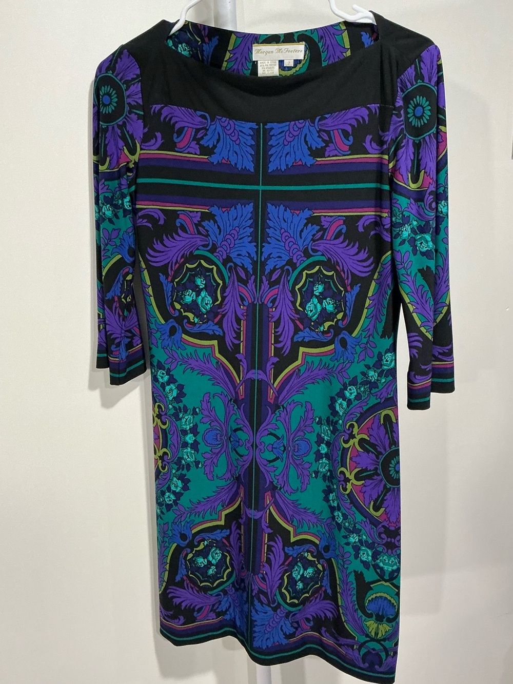 Morgan McFeeters Teal & Purple Printed Long Sleeve Shift Dress